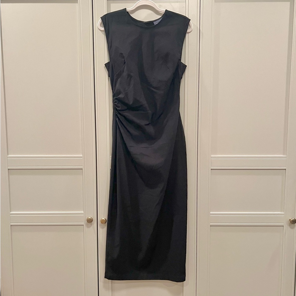 NEW Maeve Anthropologie Gathered Waist Sleeveless Midi Dress Black Women’s Small - Picture 2 of 13